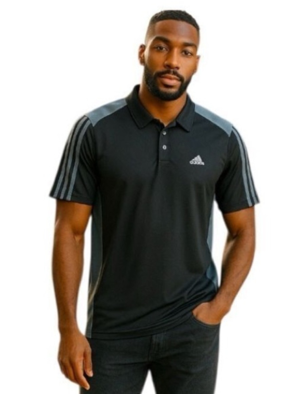 Adidas 3 Stripes Black Gray Polo Shirt Short Sleeve Men Size XL Active Sports